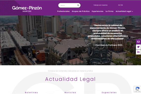 Screenshot of Gómez Pinzón's corporate website project